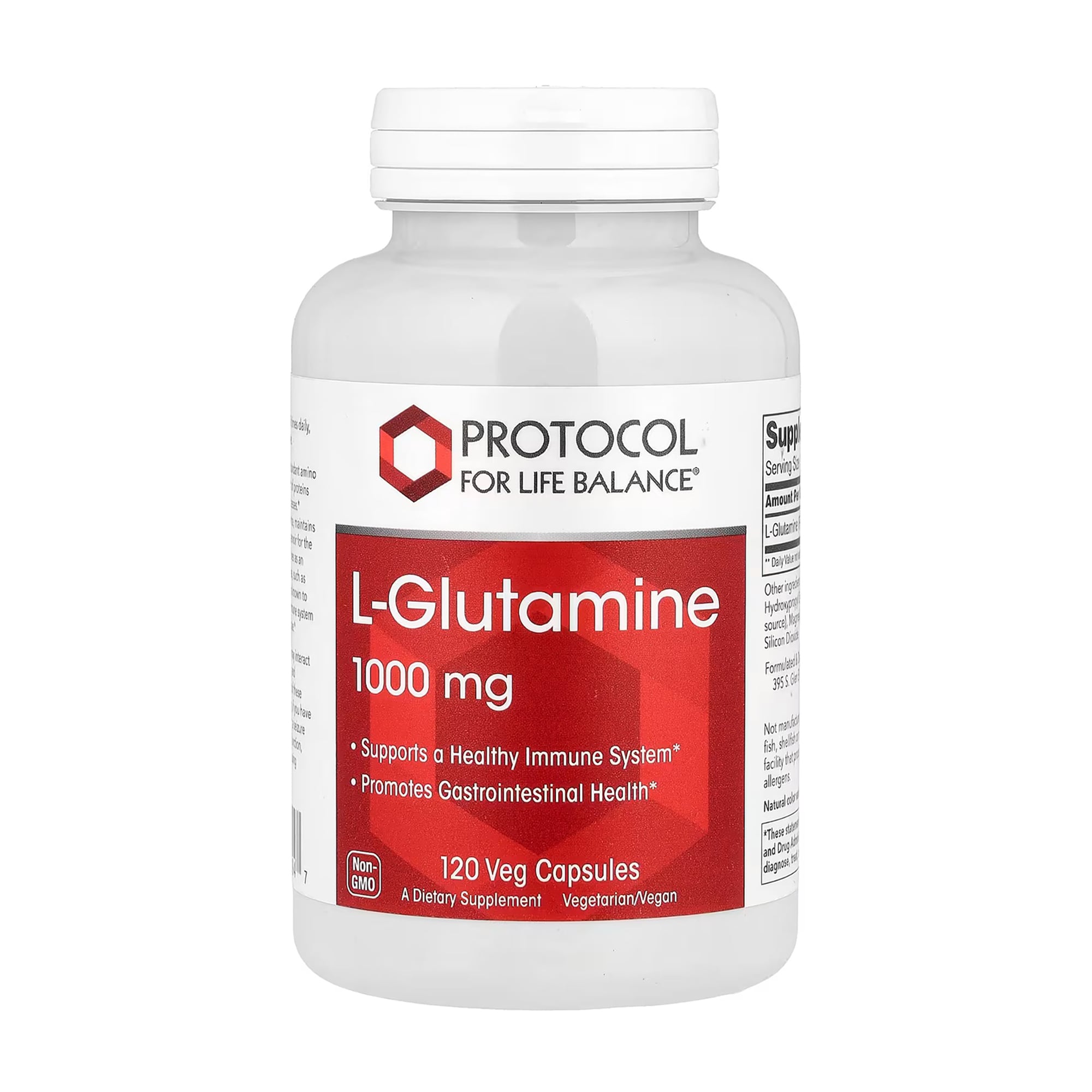 L-глютамін Protocol For Life Balance L-Glutamine, 1000 мг, 120 вегетеріанських капсул